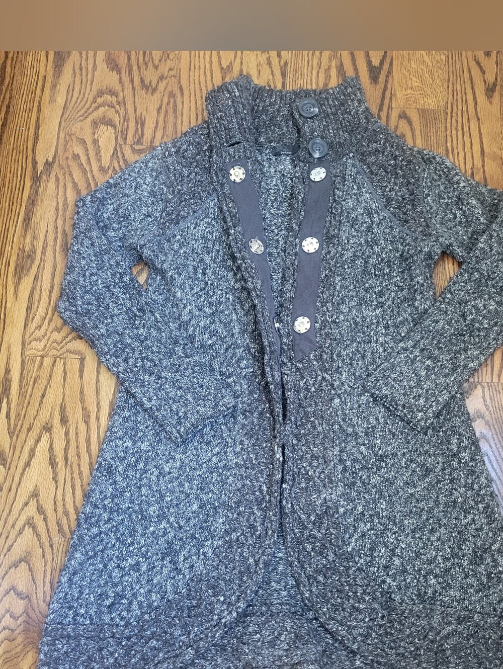 Prana Women’s Black White Gray Button-Front Knit Coatigan Size Small
